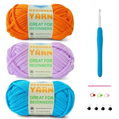 3 Pack Worsted Yarn Crochet Knitting Kit 50g 60yds Medium #4 Blue Orange Purple