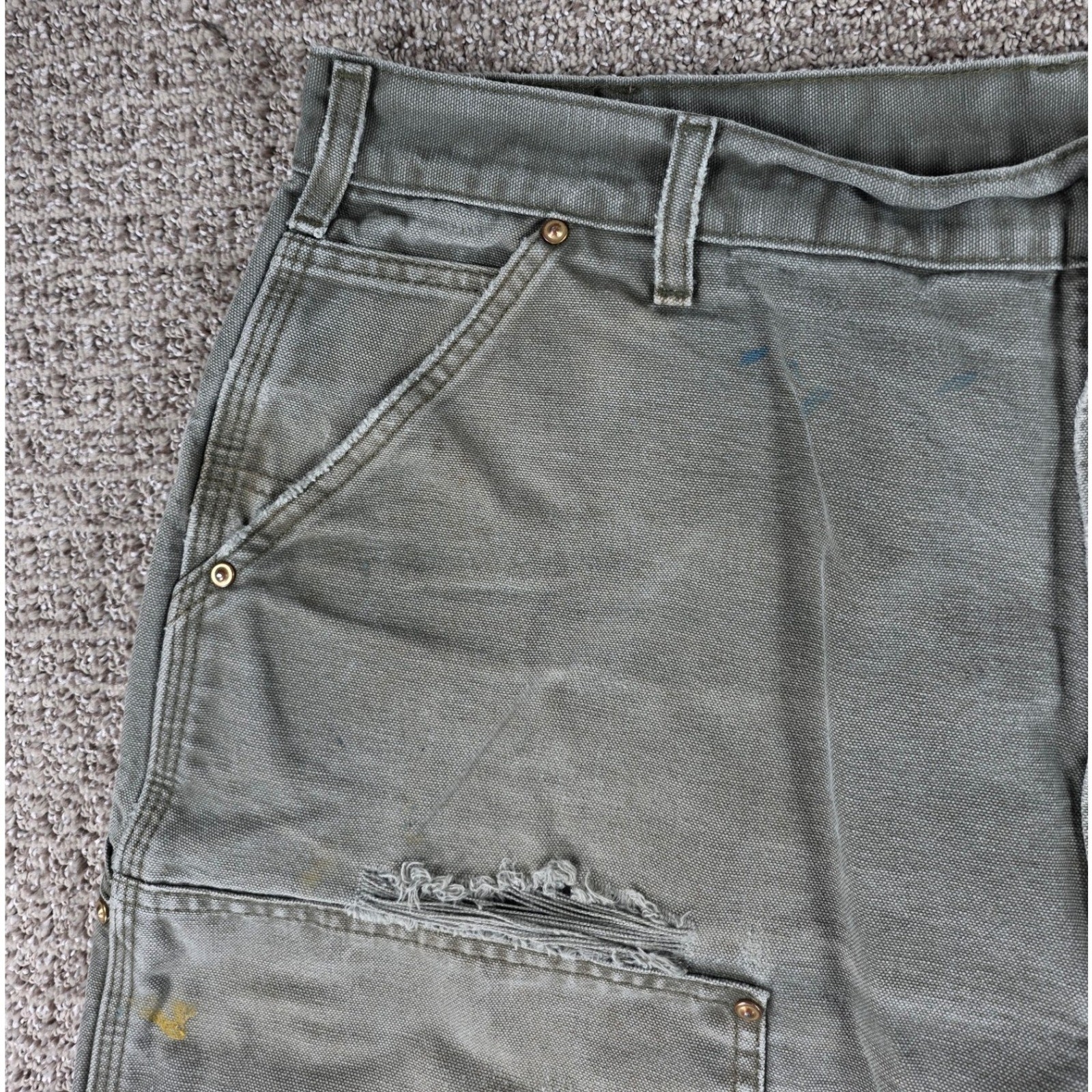 Carhartt B01 Mos Moss Green Double Knees Mens Pants Carpenter Canvas Distressed thumbnail 11