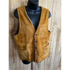 Men's Suede Sherpa-Lined Vest - Tan Brown- Vintage Corral Sportswear