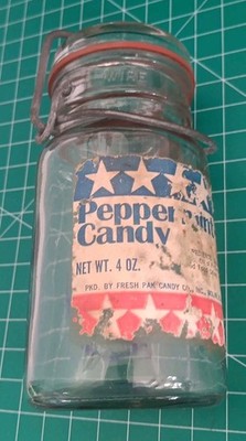 VTG. 1776 1976 BETSY ROSS Peppermint Candy 4 oz glass Fresh Pak Candy Co. jar 