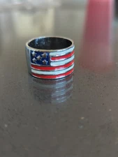 American Flag Ring Men's 12.25 Thick Silver Tone Band F189