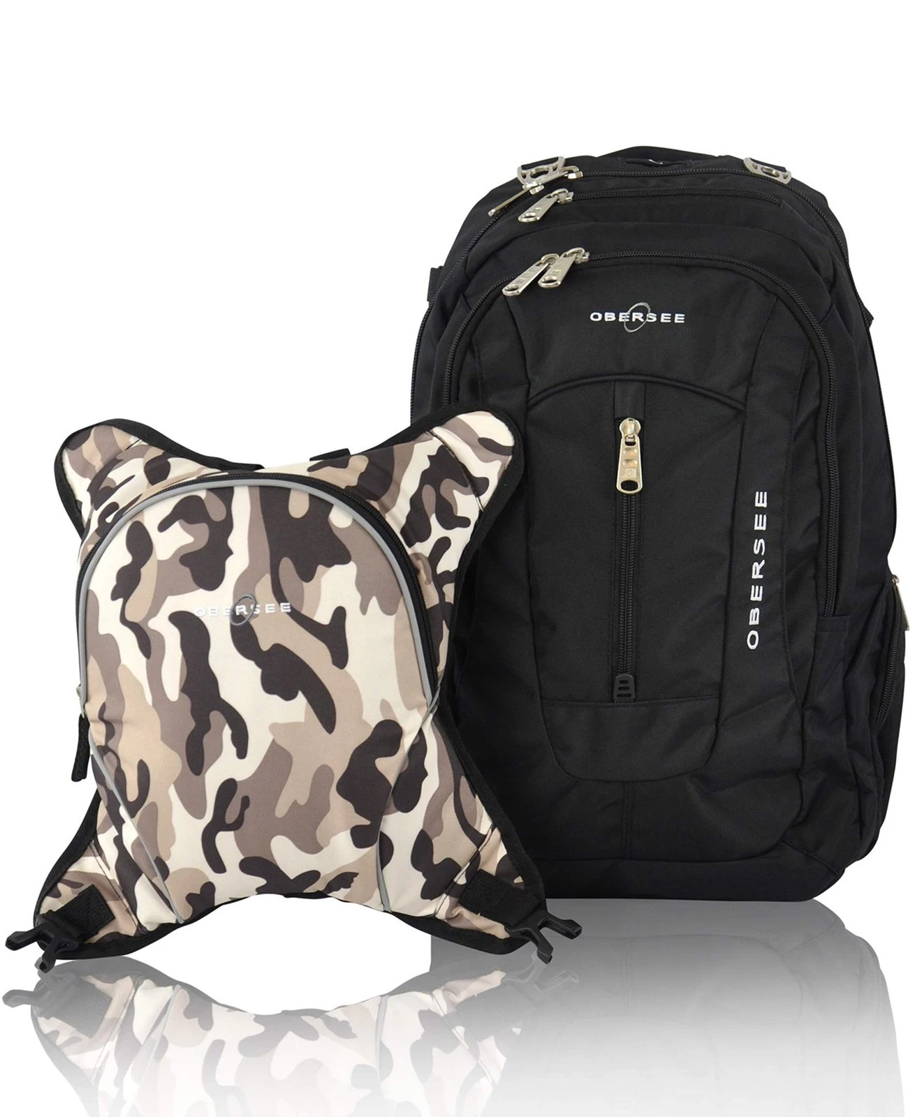 Obersee Bern Diaper Backpack with Cooler & Stroller Clip Black/Camo