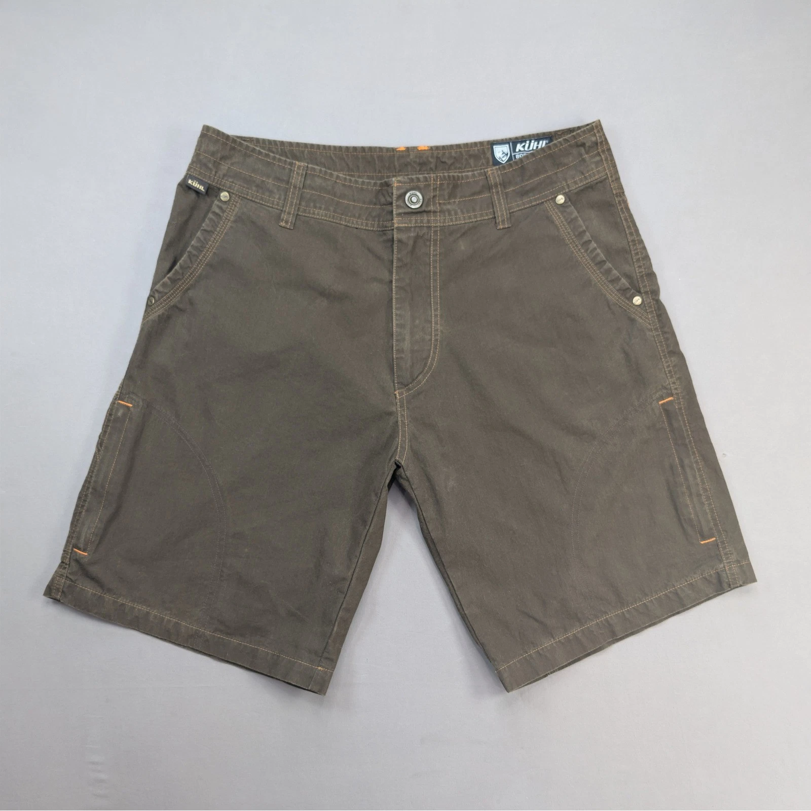 KÜHL Patina Shorts – Men's 34 –Brown/Olive – Cotton Nylon Outdoor Utility Shorts