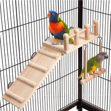 FrgKbTm Bird Perches Platform Swing with Climbing Ladder, Parakeet Cage Acces...