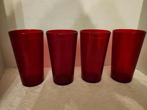 Vintage 4 Plastic Restaurant Cup 16oz Continental Carlisle 5216 USA Red