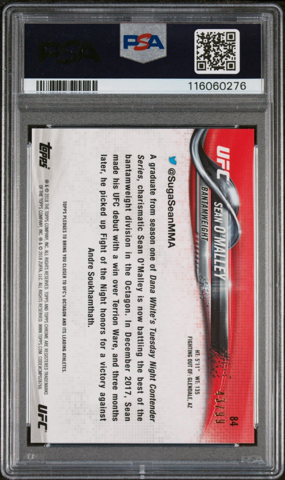 2018 TOPPS UFC CHROME #84 SEAN O'MALLEY GREEN REFRACTOR PSA 10 (RC) /99 view 4