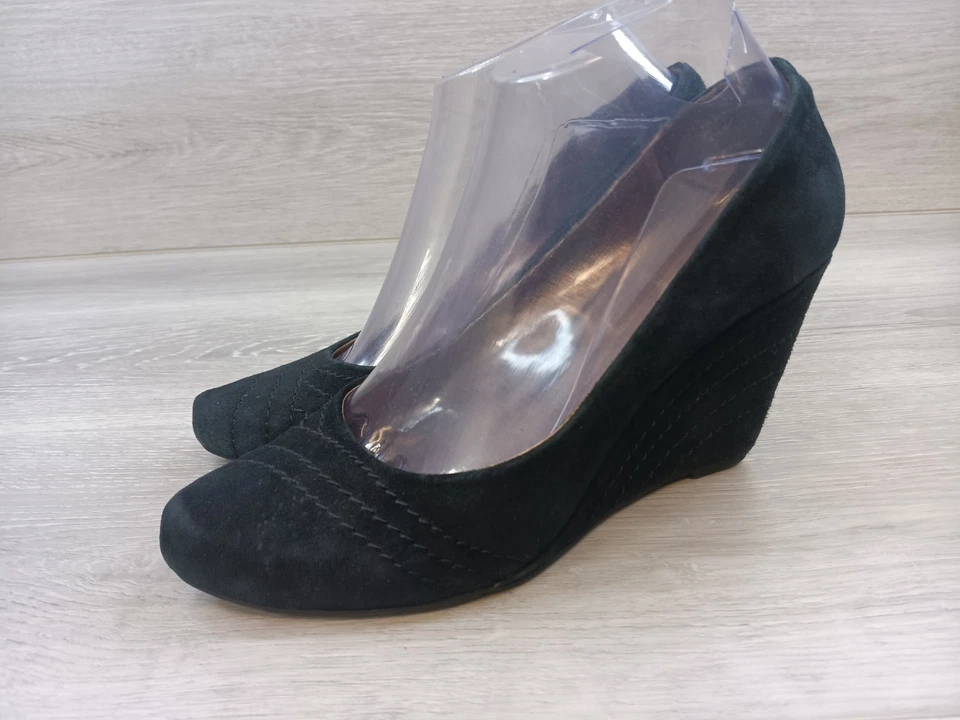 Zapatos de tacón de cuña Chocolat Blu para mujer talla 8 de cuero negro sin cordones punta almendra Foto 3 de 4