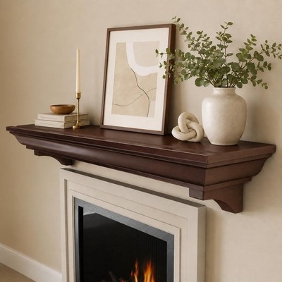60'' Rustic Walnut Fireplace Mantel Shelf with Heavy Duty Invisible Bracket