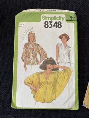 Vintage Simplicity #8348 Top Stitched Blouse Pattern  Size 10