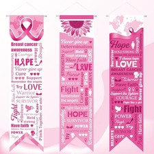 Chiisong 3 Pieces Breast Cancer Awareness Decorations Pink Ribbon Banners