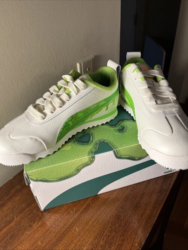 Sneaker PUMA Roma Slime Nickelodeon bambino taglia US 2 5C avorio brillante verde lime nuove con scatola