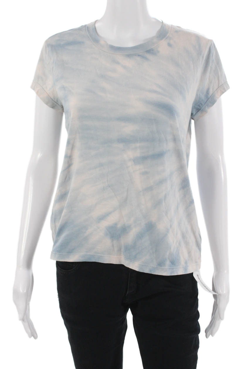 Splendid Womens Basic Light Blue Crew Neck Short … - image 1