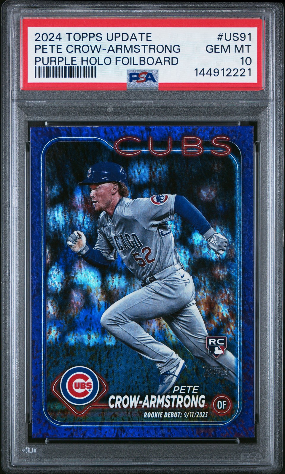 2024 TOPPS UPDATE PURPLE HOLO FOILBOARD #US91 PETE CROW-ARMSTRONG 246/799 PSA 10