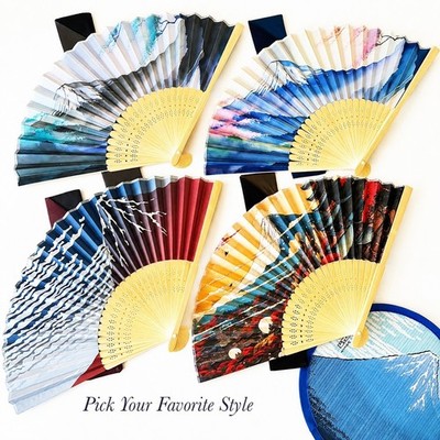Japanese Mt Fuji Sensu Folding Fan Bamboo Case Ukiyo-e Style Summer Yukata Gift