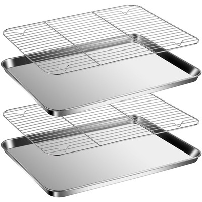 Baking Sheet with Rack Set (2 Pans 2 Racks), Stainless Steel Cookie Sheet wit...