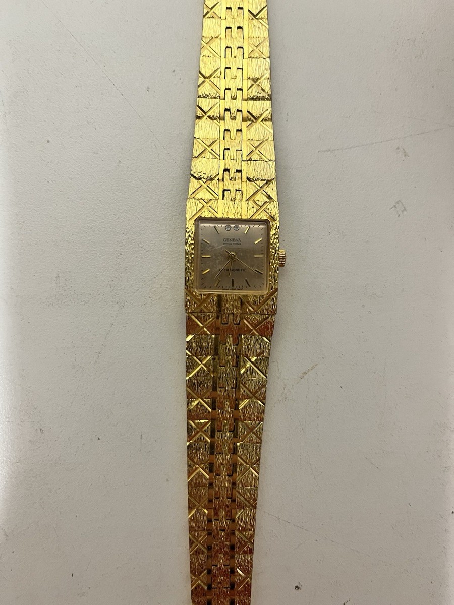VTG Geneva 18K Electroplated Antimagnetic Dress Watch W/ Diamonds