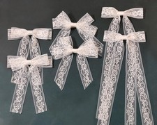 XFYUZR White Lace Tulle Hair Bows with Long Tail 6 Piece Assortment,