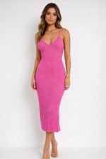 Almost Famous Pink Ribbed Midi Dress M Y2K Barbiecore Romantic Bodycon NWT