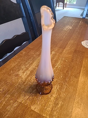 Fenton Cameo Opalescent Hobnail Swung Bud Vase 9.5" MCM  Amber Rootbeer Glass