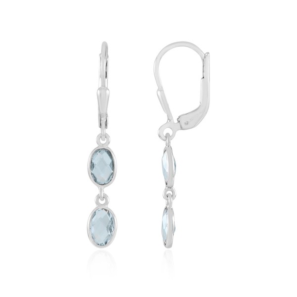 Cavill Ohrstecker Sterling Silber Platin Finish Himmelblauer Topas 1,98Ct Oval--image