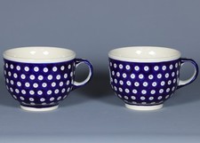 2 BOLESLAWIEC Polish Pottery COBALT POLKA DOT Ceramic Soup Mugs