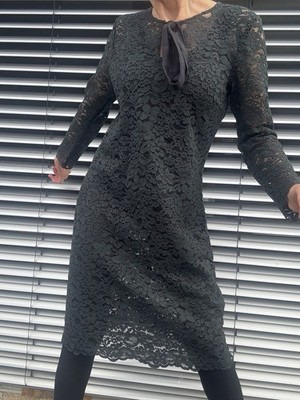 Zauberhaftes Hallhuber Spitzen Kleid  Gr. 40-42 dkl.grün 90%BW 10%PA Transparent