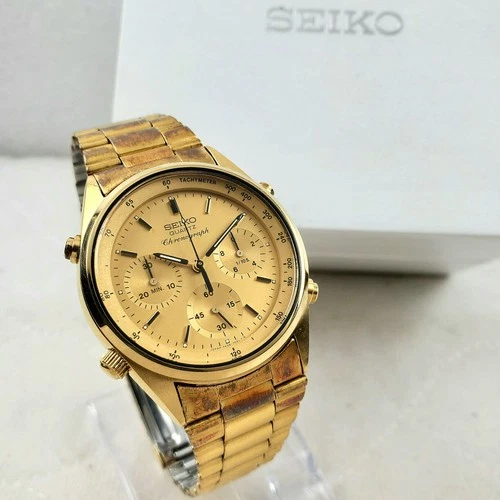 RARE VINTAGE SEIKO CHRONOGRAPH JAMES BOND 7A28-7029 JAPAN GOLD TONE MEN'S WATCH