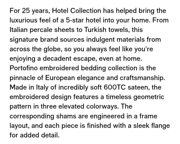 Hotel Collection "Portofino" 600TC Euro Pillow Shams, Set Of 2, Embroidered, NWT - Image 4 of 4