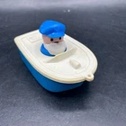 Vintage Fisher Price Little People Boat Dinghy w/ 2" Captain Blue White Beard