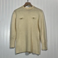 Vintage Jonathan Logan Wool Angora Tunic Sweater Cream 60s 70s Hong Kong Mod