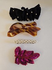 VTG Hair Clip Lot of 4 Barrette Tortoise Metal Resin Mixed Accessory Sequin