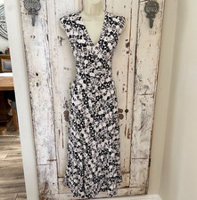 Anne Klein Size 2 Woman's Black White Beige Floral Sleeveless Classy Midi Dress