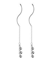 S925 Sterling Silver Wave Tassel Threader Dangle Drop Ball Earrings Chain PE24