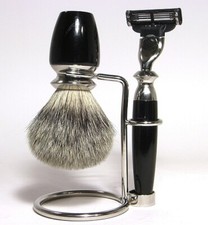 Shaving Set ACRYL BRASS - HANS BAIER - Brush Badger Hair Silverspitz Razor