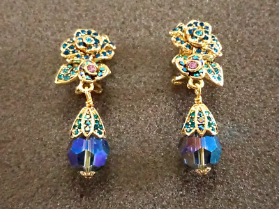 HEIDI DAUS ''Madame Butterfly'' (Aqua AB Bead Drop) Omega-Pierced Earrings