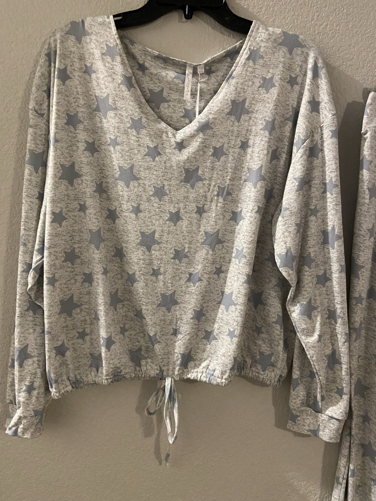 NWT Lights Off Nightwear Light Gray Stars 2 Pc Pajama Jogger Set Plus