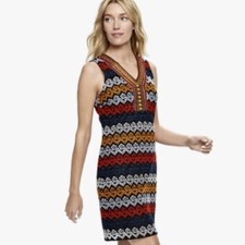 Sale! LAUNDRY by SHELLI V-Neck Tribal Embroidered Dress Multicolor Size: 6