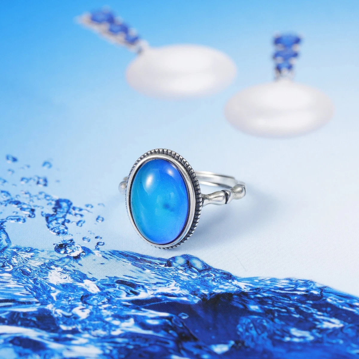 Luxury Design 925 Sterling Silver Ring Adjustable Mood Ring for