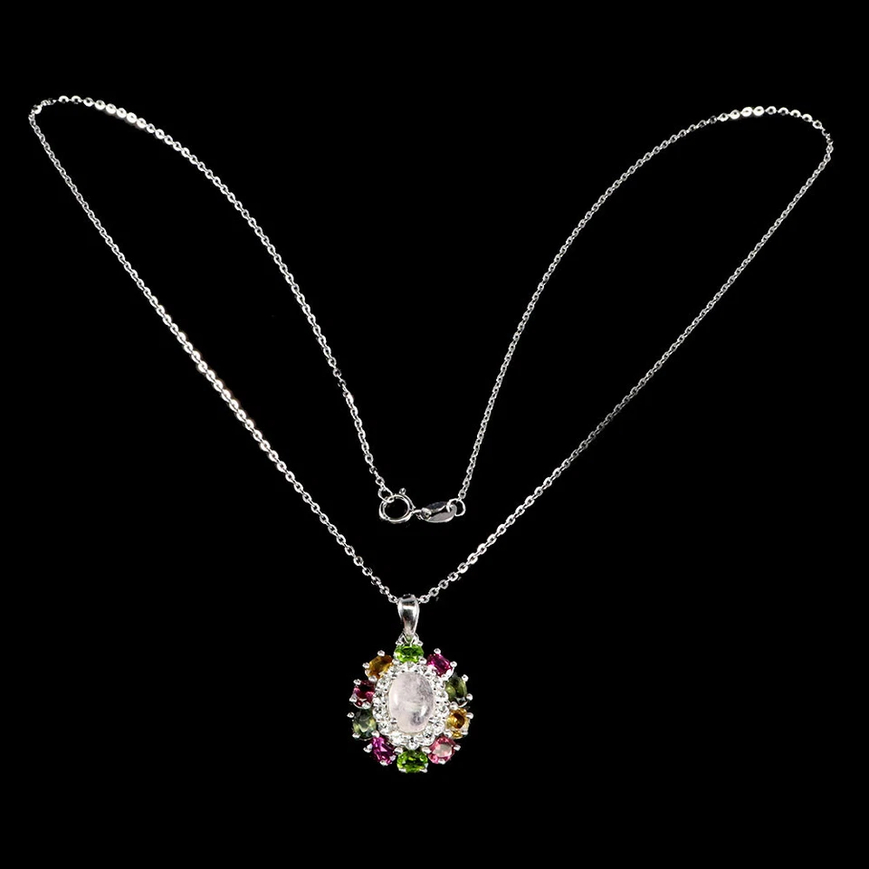 Collar de plata de ley 925 ovalado morganita 8x6 mm topacio piedras preciosas joyería Foto 3 de 4