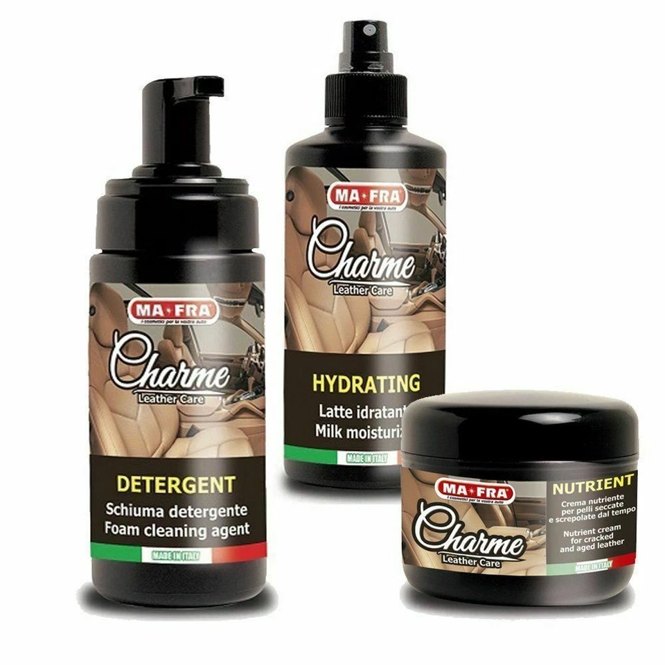 KIT CHARME MAFRA RIGENERA PELLE AUTO LATTE SCHIUMA CREMA DETERGE SEDILE MACCHINA