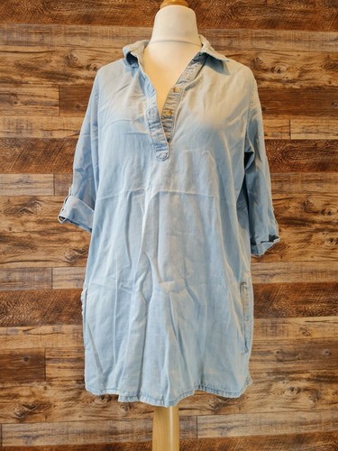Cotton Traders Chambray Shirtkleid UK 12 blau Denim Tunika 3/4 Arm Damen
