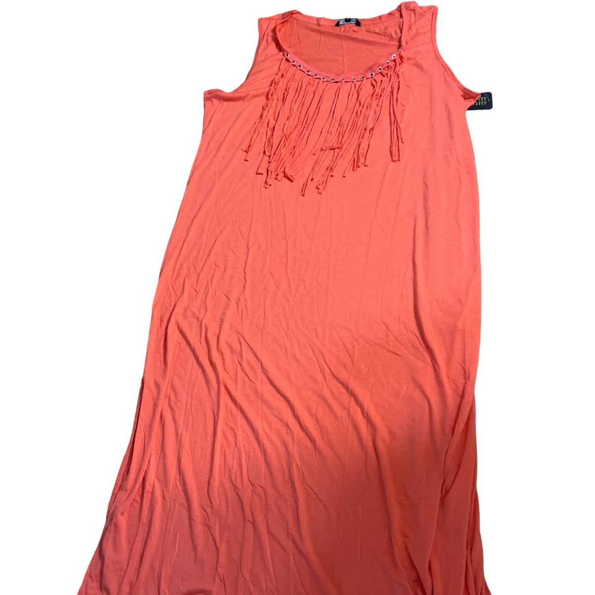 Just Love Womens Maxi Dress Fringe Detail at Front Collar Coral Orange Sz  3X NWT | eBay