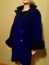 Original Gianni Versace Runway Cobalt Blue Boucle Coat Real Black Broadtail Fur
