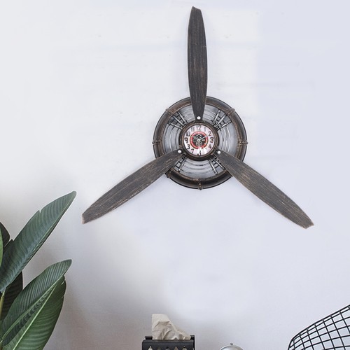 Iron Metal Airplane Propeller Aviation Clock Art Wall Clock Decor Antique - Picture 6 of 12