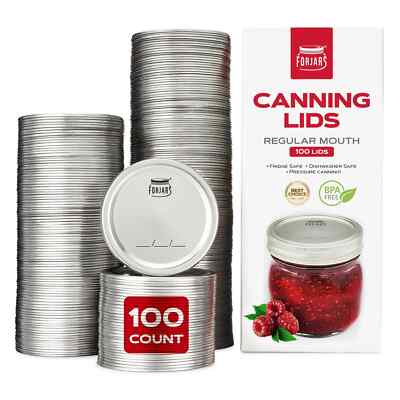 FORJARS Canning Lids size Regular Mouth (70 mm), 100-Pack with stainless steel.