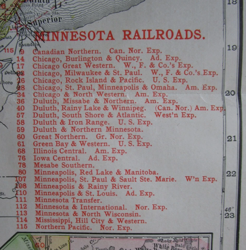MN 1911 MINNESOTA RAILROAD Wall Map SOO MINNEAPOLIS St PAUL & SAULT STE MARIE RR - Image 2 of 4