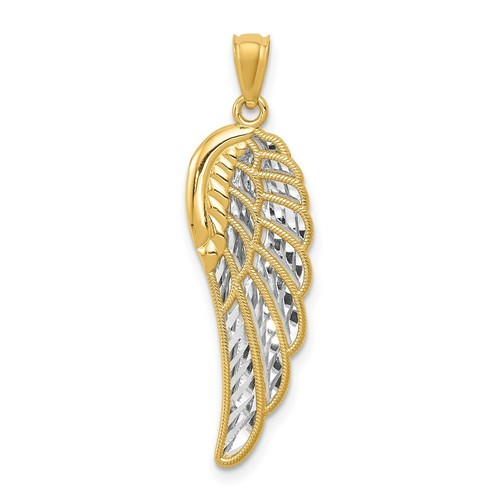 14K Gelbgold & Rhodium poliert zweistufiger Engelsflügel Anhänger - Bild 1 von 4
