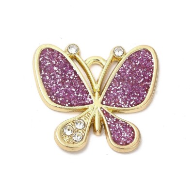 5 schöne goldfarbene Schmetterling Anhänger mit klaren Strasssteinen & lila Emaille