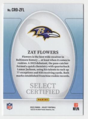 2023 Panini Select Certified Zay Flowers Rookie #CRO-ZFL | eBay
