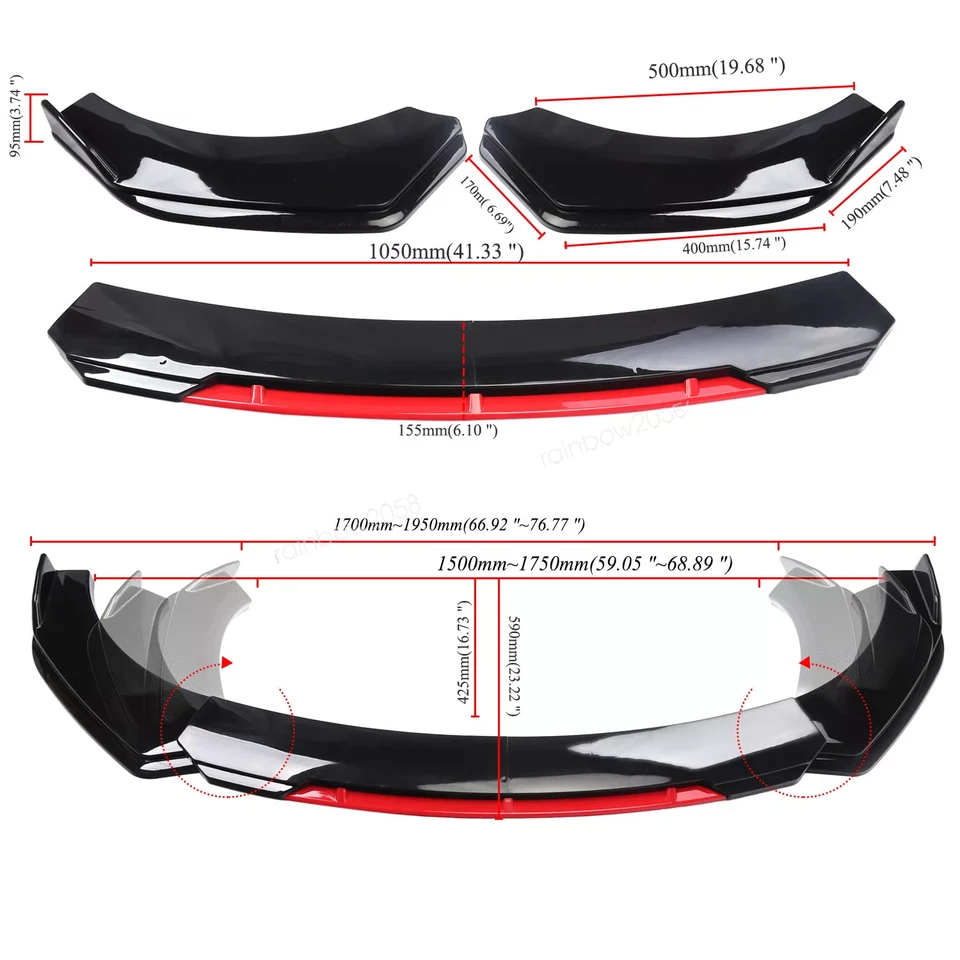 For Chrysler Grand Voyager Front Bumper Red Lip Splitter Spoiler Chin+Strut Rods Foto 3 de 4
